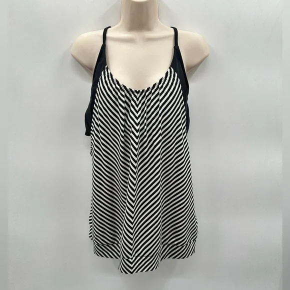 ATHLETA Slash stripe blousy woman activewear workout support tankini 40 D/DD - Picture 2 of 14